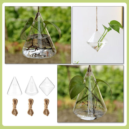 NUSITOU Geometric Glass Wall Hanging Vase Set of 3 Hydroponic Glass Containers Terrarium Flower Pots for Home Décor and Wall Mounted Plant Propagation