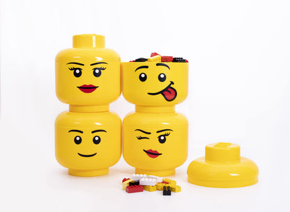 Room Copenhagen, Lego Storage Heads Stackable Storage Container - Buildable Organizational Bins for Kid’s Toys and Accessories - 6.30 x 6.30 x 7.28in - Small, Silly, Holds 250 Bricks