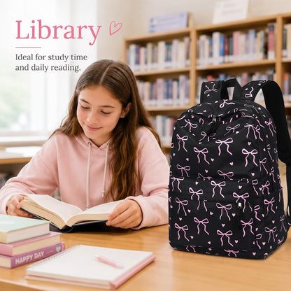 LOIDOU Backpack for Girls School Backpacks Bookbags for Elementary Middle School Women Laptop Backpacks (Bow tie Black, L-17)