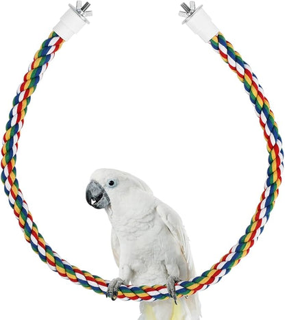 DS. DISTINCTIVE STYLE Bird Rope Perches Set of 2 Pieces (33 in+16 in), Colorful Cotton Rope for Birds, Bungee Style Perch Ideal for Parrots, Cockatiels, Lovebirds, and Budgies
