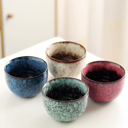 YYW Ceramic Plants Pots 3 Inch Set of 4 Flower Pots with Drainage and Bamboo Tray for Indoor/Outdoor Small House Plants,Foliage Plant (Set 2)