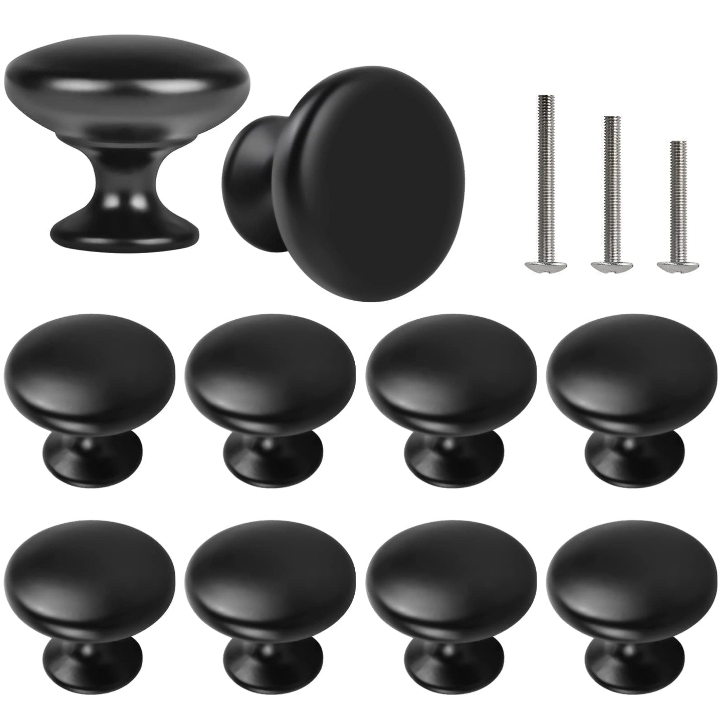 OctinPris 10x Matt Black Cabinet Hardware Round Mushroom Knob Drawer Handles 30mm/1.18" for Kitchen Cupboard Furniture Chest Door Dresser Bathroom