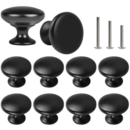 OctinPris 10x Matt Black Cabinet Hardware Round Mushroom Knob Drawer Handles 30mm/1.18" for Kitchen Cupboard Furniture Chest Door Dresser Bathroom
