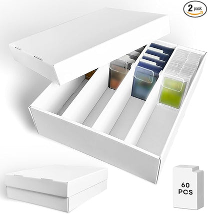 Fageverld 2-Pack Trading Card Storage Box, 3200 Count Cardboard 4 Row Card Box for MTG TCG Baseball Sports Cards Collection, Top loader Storage Boxes, includes Card Dividers & Stoppers