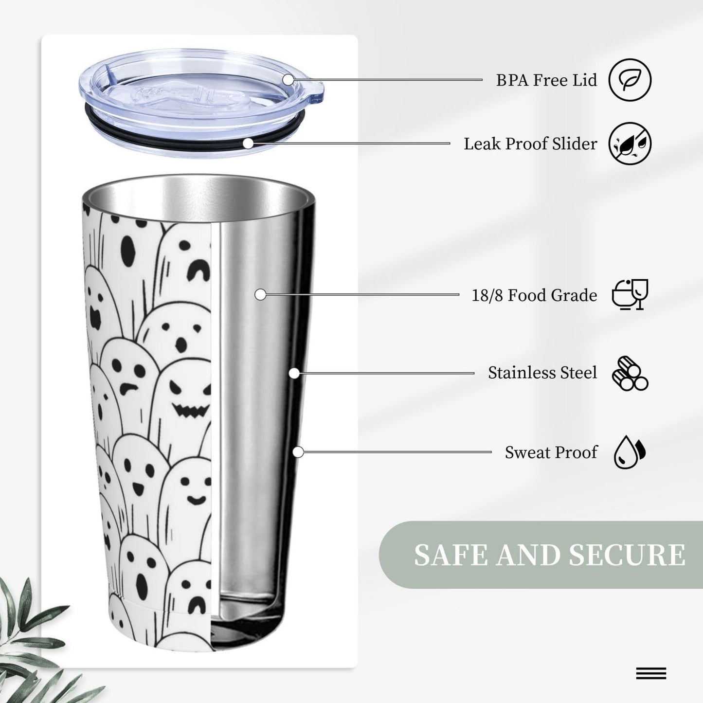 TOUNHEYA Halloween Ghost Tumbler with Lid and Straw Cute Boo 20oz Insulated Stainless Steel Cup Spooky Travel Coffee Mug Water Bottle for Women Gift for Birthday Christmas