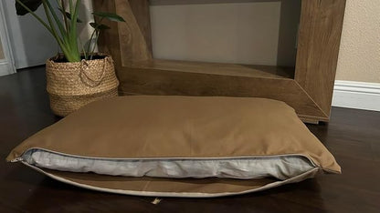 Natural Cotton Canvas Dog Bed – Raw Cotton Filled Pet Cushion Insert, Breathable Eco-Friendly Dog Mattress, Durable Washable Cover with Zipper (Medium Brown, X Large 53"x36"x5")