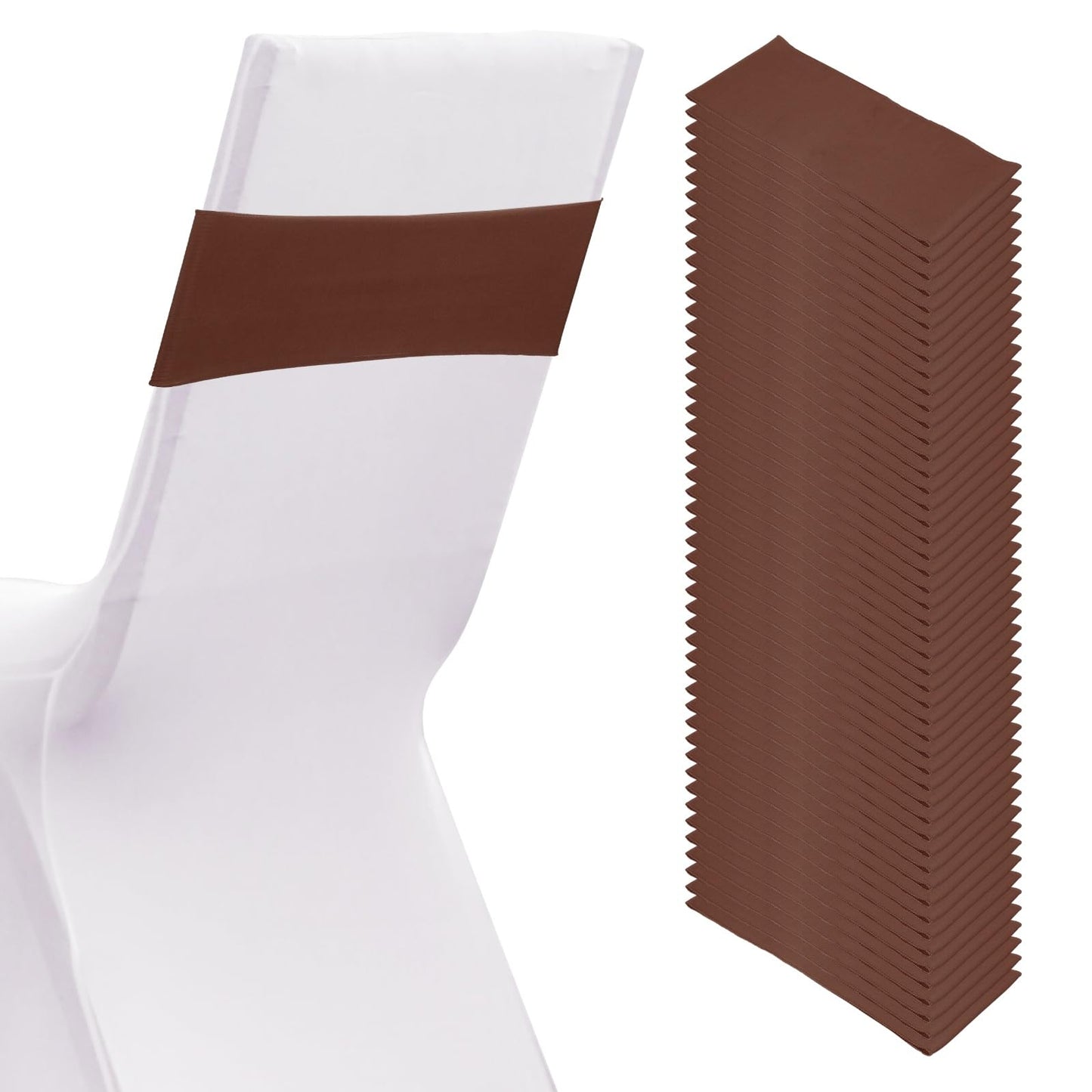PATIKIL Premium Spandex Chair Sashes Bows, 50 Pcs Elastic Stretch Chair Cover Band Ties with Slider Buckle for Birthday Party Banquet Wedding Decoration, Dark Coffee