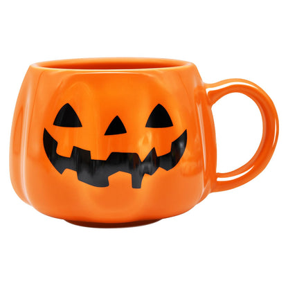 Peclek 12 oz Halloween Pumpkin Mug, Ceramic Cute Pumpkin Coffee Cup, Black Face