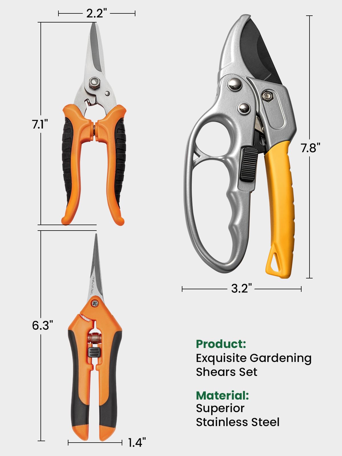 GROWNEER 3 Pack Garden Scissors kit Professional Garden Pruning Shears Stainless Steel Garden Shears Gardening Clippers Flower Plant Scissors Tools Arthritis Weak Hand Pruner Work 3 Times Easier