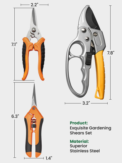 GROWNEER 3 Pack Garden Scissors kit Professional Garden Pruning Shears Stainless Steel Garden Shears Gardening Clippers Flower Plant Scissors Tools Arthritis Weak Hand Pruner Work 3 Times Easier