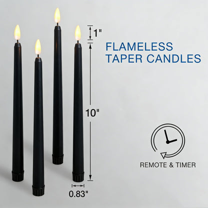 Ni-JASW Black Flameless Taper Candles with Remote, Flickering Battery LED Candlesticks Home Decor Set of 12