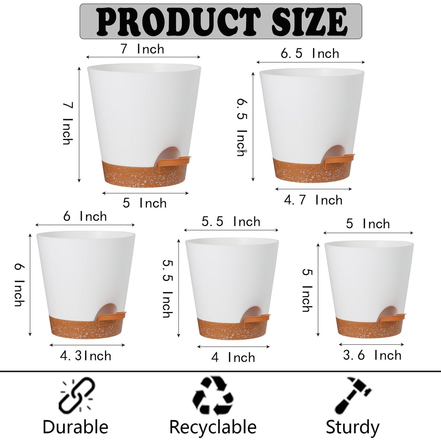 SE SUN-E Plant Pots Outdoor Self Watering Pots, Flower Pots with Drainage Hole and Reservoir White Plastic Planters for Indoor Plants Home Decorations Gift Idea 5Pack