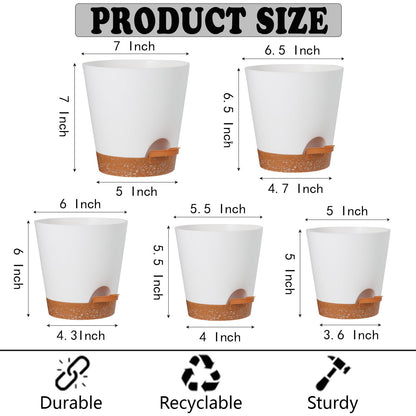 SE SUN-E Plant Pots Outdoor Self Watering Pots, Flower Pots with Drainage Hole and Reservoir White Plastic Planters for Indoor Plants Home Decorations Gift Idea 5Pack