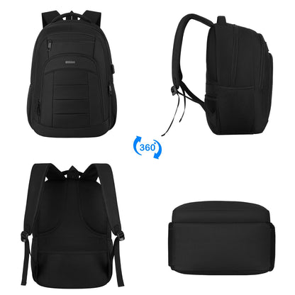 BIKROD Travel Laptop Backpack for Men and Women, Black School Backpacks for Teen Boys and Girls, Water Resistant Back Pack, Business Sturdy Computer Bag