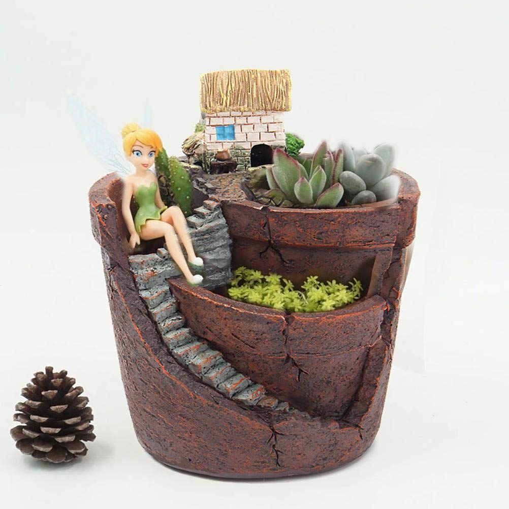 Gonetre Plants Potted Flower Pots Sweet House Fairy Garden Planter for Home Decor Office Garden Decoration Material Synthetic Size 10 X 12cm (Brown)