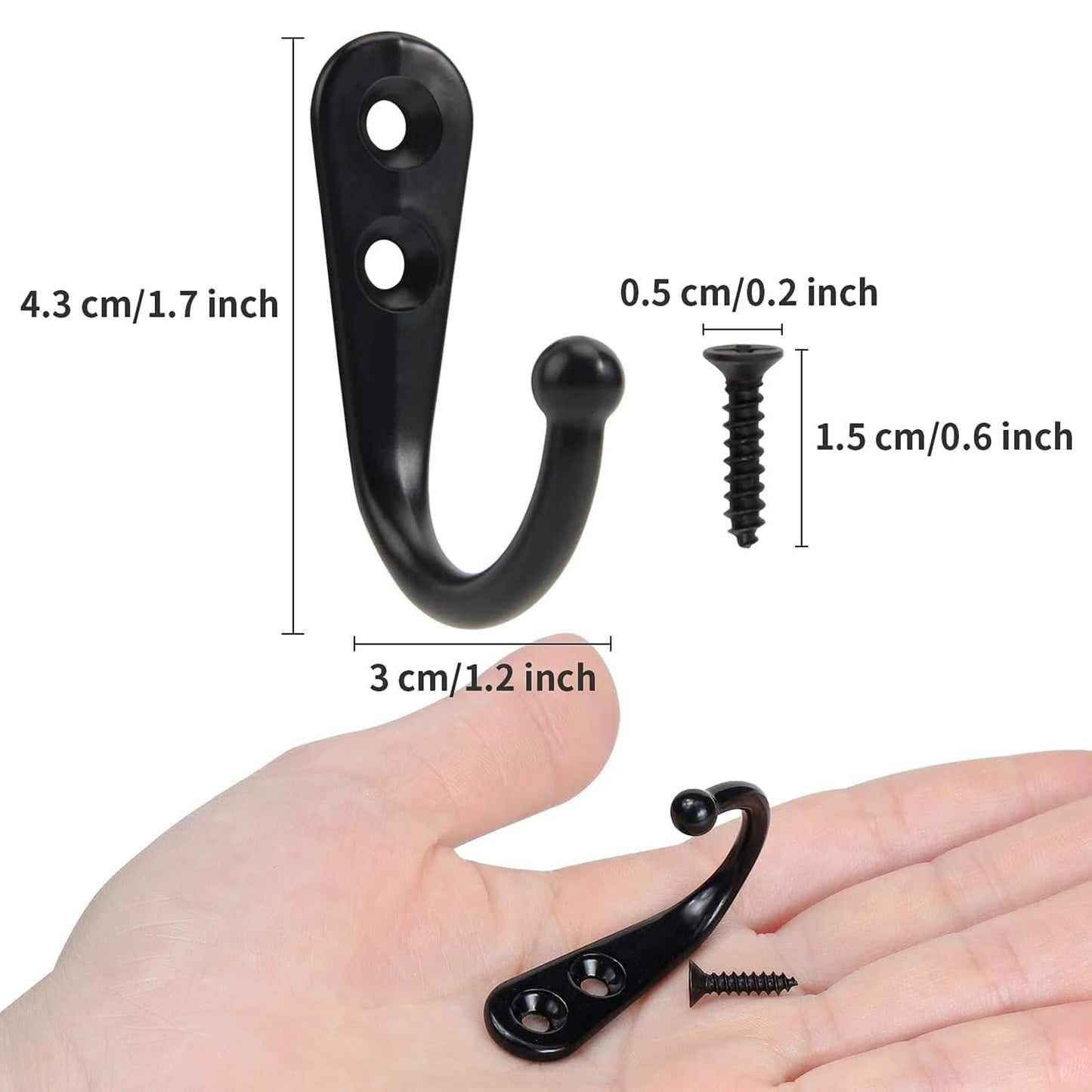 POZEAN Wall Hooks for Hanging, 40 Pack Black Small Coat Hooks with 80 Screws, Heavy Duty Single Prong Wall Hooks for Keys, Cups,Towels,Bag and More