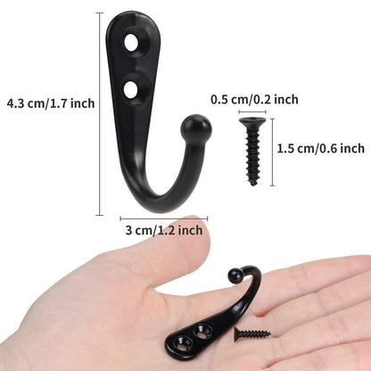 POZEAN Wall Hooks for Hanging, 40 Pack Black Small Coat Hooks with 80 Screws, Heavy Duty Single Prong Wall Hooks for Keys, Cups,Towels,Bag and More