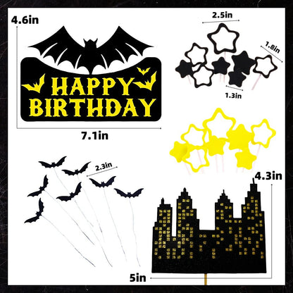 Superhero Bat Cake Topper Bat Cake Decor - Happy Birthday Decorations for Hero Themed Party Supplies (black)