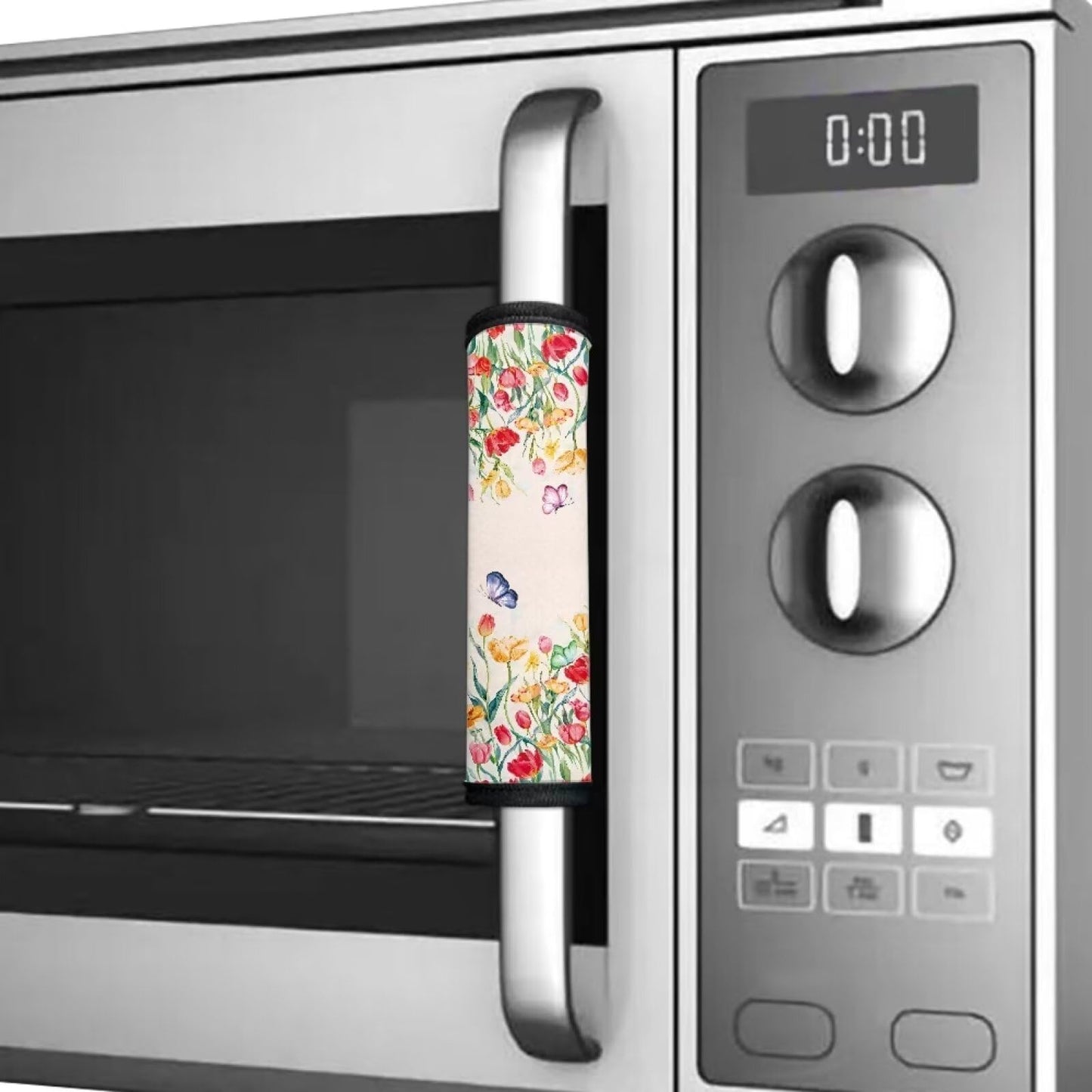 HUISEFOR Floral Refrigerator Door Handle Covers Set of 4 Anti-Skid Microwave Handle Covers Heat Protection Anti-Static Fridge Handle Covers Washable, Tulip Flower Butterfly