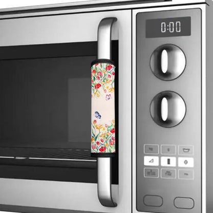 HUISEFOR Floral Refrigerator Door Handle Covers Set of 4 Anti-Skid Microwave Handle Covers Heat Protection Anti-Static Fridge Handle Covers Washable, Tulip Flower Butterfly