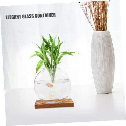 VALICLUD 2pcs Glass Planter: Transparent Glass Vase with Wooden Stand Hydroponic Plant Propagation Station - Stylish Terrarium for Home and Office Decor