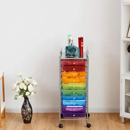 Giantex 10 Drawer Rolling Storage Cart Scrapbook Paper Office School Organizer (Multicolor)