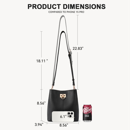 BOSTANTEN Crossbody Bucket Shoulder Bags for Women Vegan Leather Purse Cross Body Handbag Multiple Pockets Black