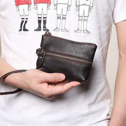 ZYLOXAR Genuine Leather Wallet Zipper Coin Purse with Keychain Wrist Bag Hand Bag Organizer Card Case Storage for Men (Brown)