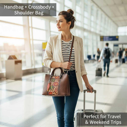 Genuine Leather Vintage Embossed Handbag for Women - Artisanal Cowhide Floral Crossbody Purse with Unique Craftsmanship (coffee)