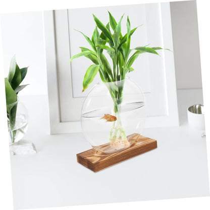 Cabilock 2pcs Glass Propagation Vases with Wooden Stand, Small Hydroponic Planter for Plants, Desktop Terrarium Container Suitable for Home and Office Décor