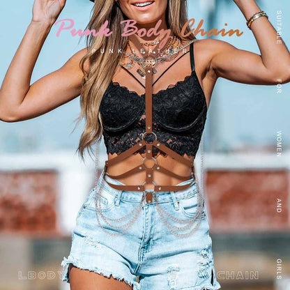 BODIY Fashion Harness Belt Plus Size Harness Waist Belts Punk Leather Body Harness for Women (Brown)