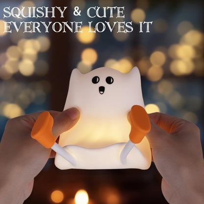 Gefaxi Ghost Night Light Silicone Cute Halloween Ghost Decor Night Light for Breastfeeding Squishy Ghost Nightlight Cordless Rechargeable Dimmable Touch Fun Bedside Light Lamp for Halloween Gifts
