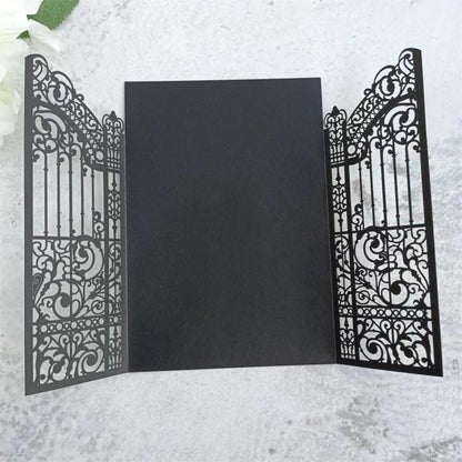 MillaSaw Black Gate Invitation Laser Cut Card For Wedding Engagement Mermaid Birthday Party 25 Sets (black, 4.9"x7.1")
