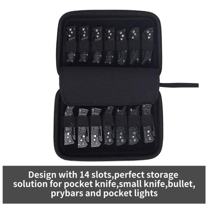 HERSENT Pocket Knife Display Case,Knife Storage Organizer,14 Slots Folding Knife Storage Case,Small Knife Collection Carrier Bag for Survival Tactical Outdoor EDC Mini Knife