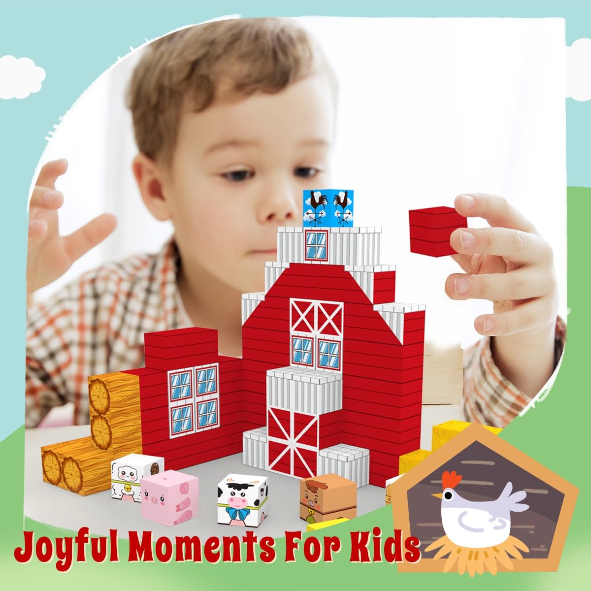Allenjoy 80PCS Fall Autumn Farm Theme Magnetic Blocks STEM Educational Magnet Building Set for Kids Ages 3+ Creative Birthday