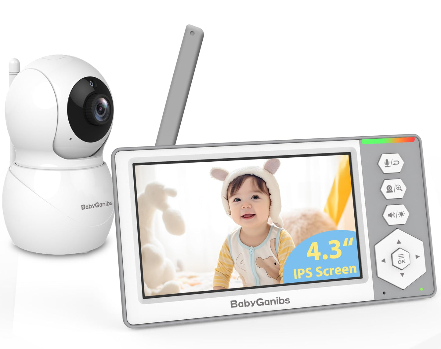 Baby Ganibs Baby Monitor with Camera and Audio, 4.3'' Video Baby Monitor with 1000ft Long Range and 30-Hour Battery, No WiFi,Night Vision, ECO Mode, 2-Way Talk