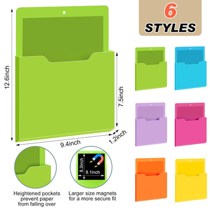Fuutreo 6 Pcs Magnetic Wall File Organizer Magnetic Wall File Holder Refrigerator Magazine Holder for Mail Letters Paper(Bright Color,Vertical-large)