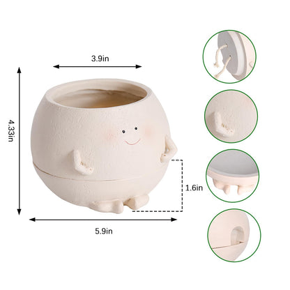 NINIPAPA Self Watering Plant Pot 4 Inch Cute Smile Face Planter Pot for Indoor Outdoor Plants with Drainage Hole Unique Flower Pots for Succulent/Herbs/Violets