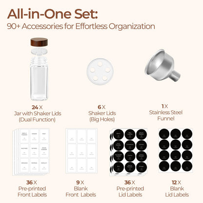 ComSaf 24Pcs (4Oz) Glass Spice Jars with Label, Airtight Seasoning Containers with Lid for Home Cooks to Organizing Herbs, Sugar, Pepper, Salt, Glass Spice Bottles Organize Cabinet & Drawer