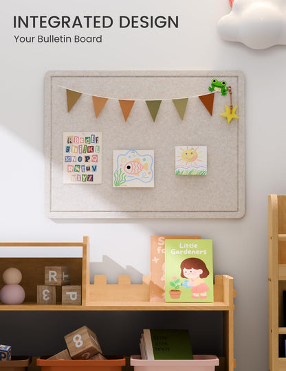 Fluxynara Bulletin Board, 23.6" x 17.5" Cork Board Alternative with 12 Safe Removable Adhesive Tabs, Foldable Felt Pin Board for Home Office, Classroom, Bedroom,Entryway for Walls—Oatmeal