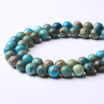 32PCS 12MM Natural Blue Imperial Jasper Stone Beads Round Shape Suitable for Jewelry DIY Bracelet 15 Inches