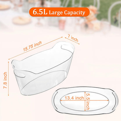 6.5L Ice Bucket 2 Pack Ice Buckets for Parties, Beverage Tub for Cocktail Bar with Handle, Drink Cooler for Wine Beer Champagne, Clear Ice Bucket with Scoop for Mimosa Bar Drink Chiller