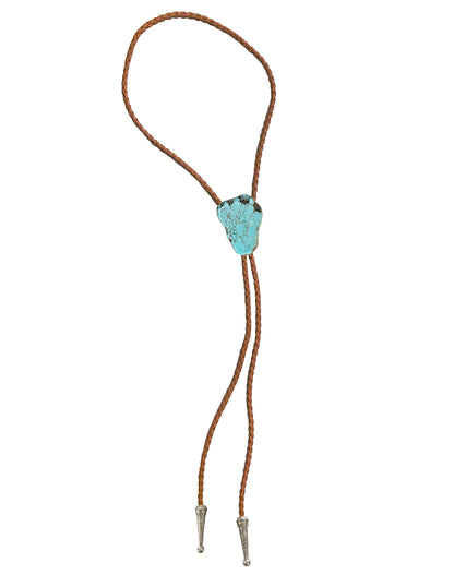 Daisy Del Sol Bolo Tie Turquoise Stone Braided Vegan Faux Leather Silver Tips Handmade Necklace Adjustable Western Jewelry