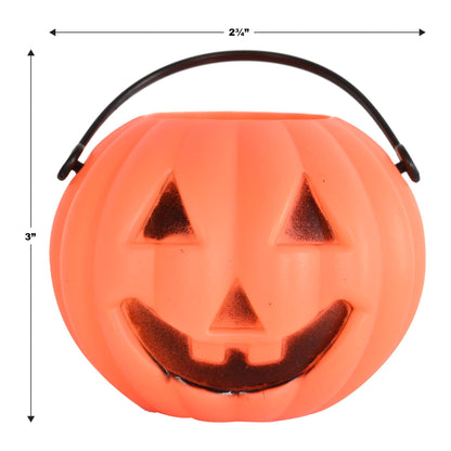 Beistle Mini Plastic Pumpkin Buckets – 12 Pack, Small Orange Jack-O’-Lantern Pails with Handles, Halloween Candy Containers & Tabletop Décor, Trick-or-Treat Accessories for Haunted House, 3" x 2¾"