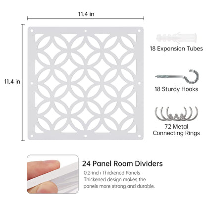 Boshen 24PCS Hanging Room Divider Wall Screen Panel Room Divider Panels Privacy Screen Divider Home Decor for Living Room Bedroom Home Office Restaurant Decor-White02