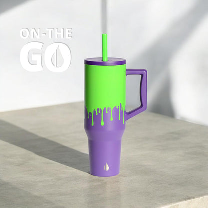 Elemental 40 oz Tumbler with Handle and Straw - Spill Proof Insulated Stainless Steel Commuter for Cold Beverages - Travel Coffee Mug with 2 Straws & Spill Proof Lid - 40oz - Poison Drip
