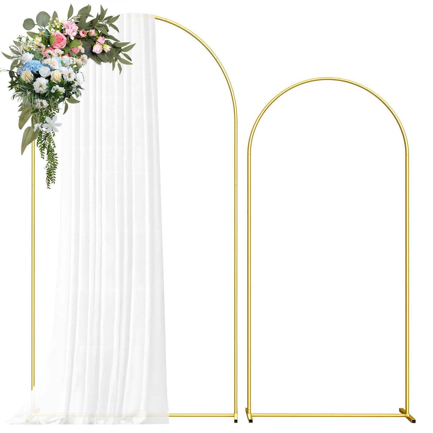 DOYXC Metal Arch Backdrop Stand, 7.2FT+6FT Wedding Arch Frame, Balloon Arch Backdrop Stand Set of 2, Gold Wedding Arch Backdrop Stand for Wedding Birthday Party Baby Shower Graduation Ceremony Decor
