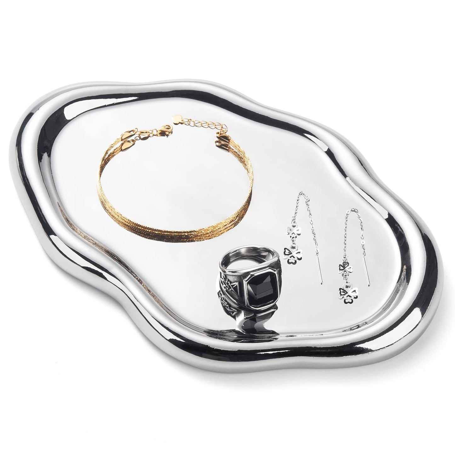 Jewelry Dish Tray, Ring Dish, Ceramic Trinket Tray, Small Key Tray, Mother's Day, Christmas, Thanksgiving, Birthday Gift for Mother Daughter Friends, Silver