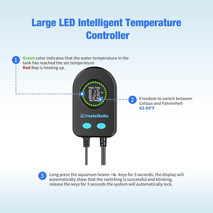 300W Submersible Fish Tank Heater for 40-70 Gallon with Auto Shut-Off When Leaving Water—Aquarium Heater, Dry-Burn & Overheat Protection, Smart LED Display for Freshwater Saltwater Turtle