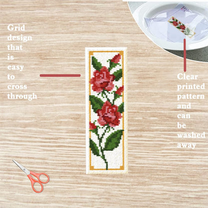 FREEBLOSS 6 Set Bookmark Cross Stitch Kits Stitch Bookmark Cross Stitch Kits with Instructions 6 Flowers Pattern Embroidery Kit for Beginners Bookmark Making Kit for Gift